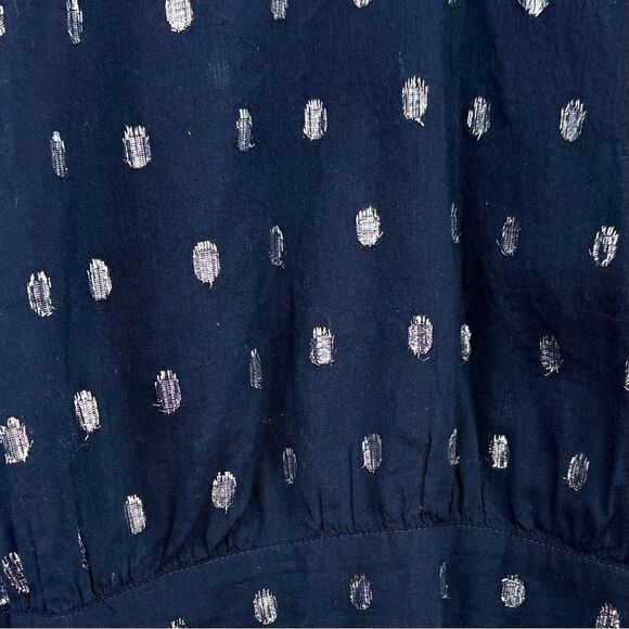 Ann Taylor Factory Navy Blue Silver Metallic Polka Dot Lightweight V Neck Blouse - Picture 13 of 15